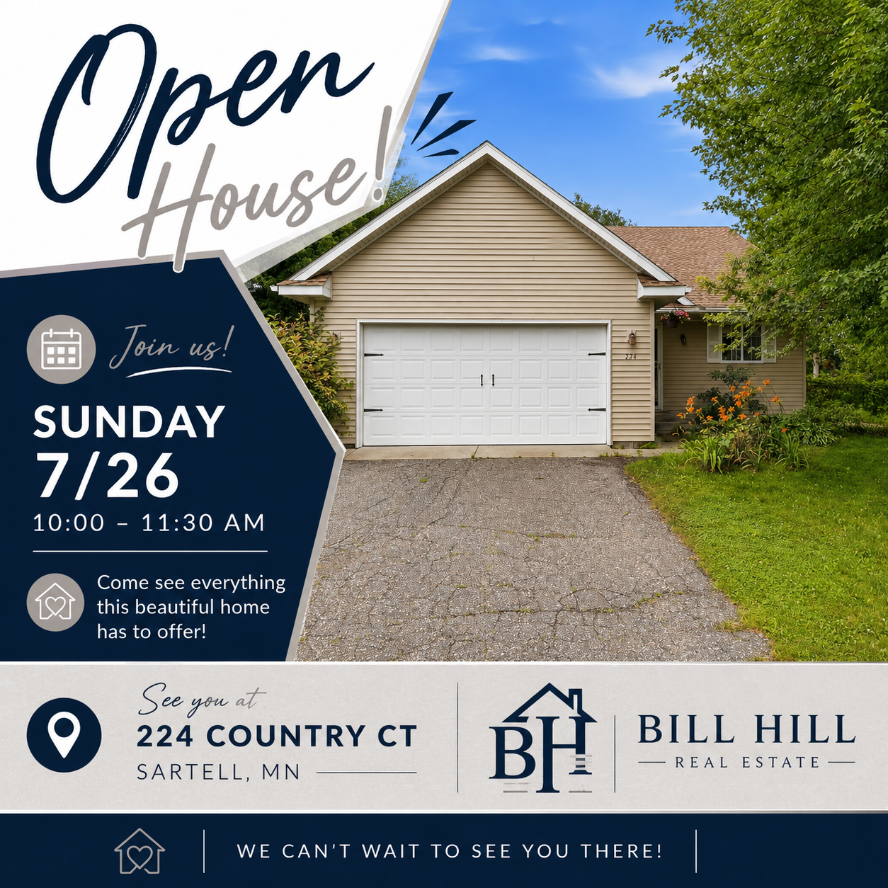 Open house flyer for 224 Country Court, Sartell, MN